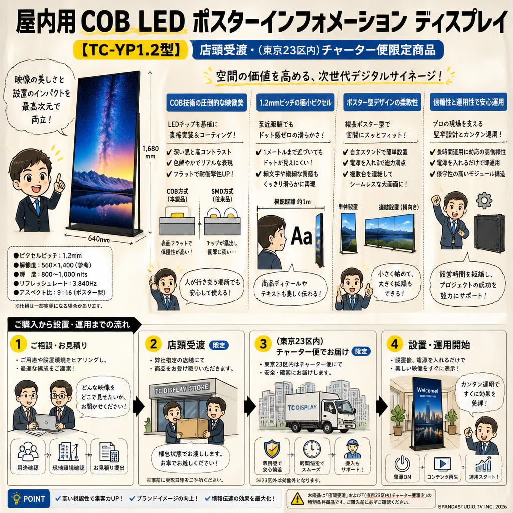 屋内用COB LED ポスターインフォメーション ディスプレイ【TC-YP1.2型