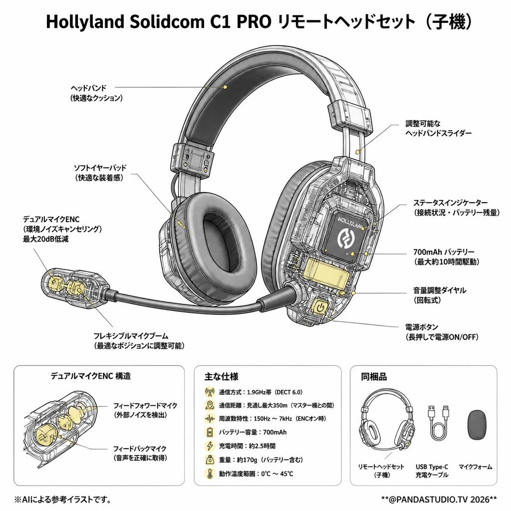 Hollyland Solidcom C1 PRO リモートヘッドセット（子機） スペック