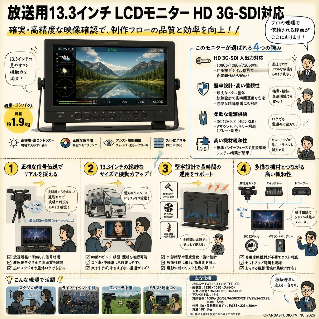 放送用13.3インチ LCDモニター HD 3G-SDI対応の販売 | パンダスタジオ