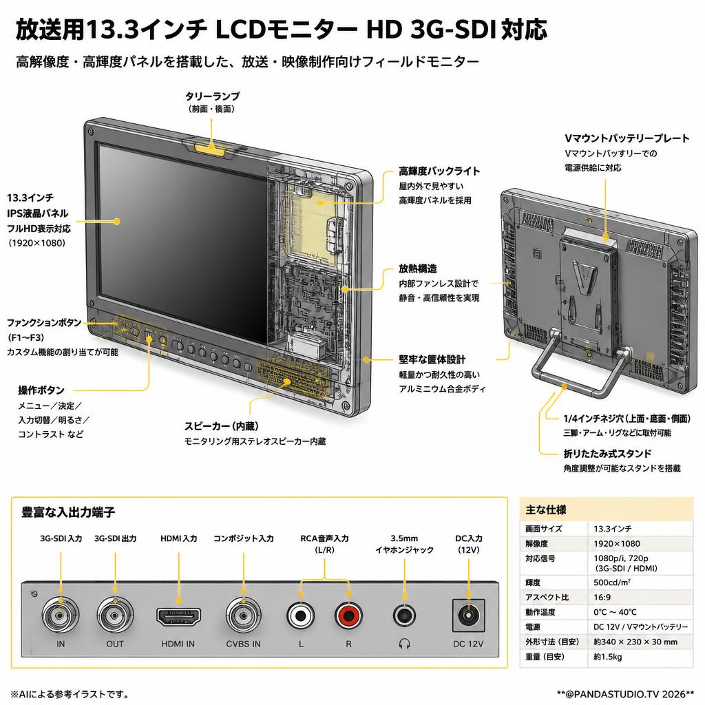 放送用13.3インチ LCDモニター HD 3G-SDI対応の販売 | パンダスタジオ