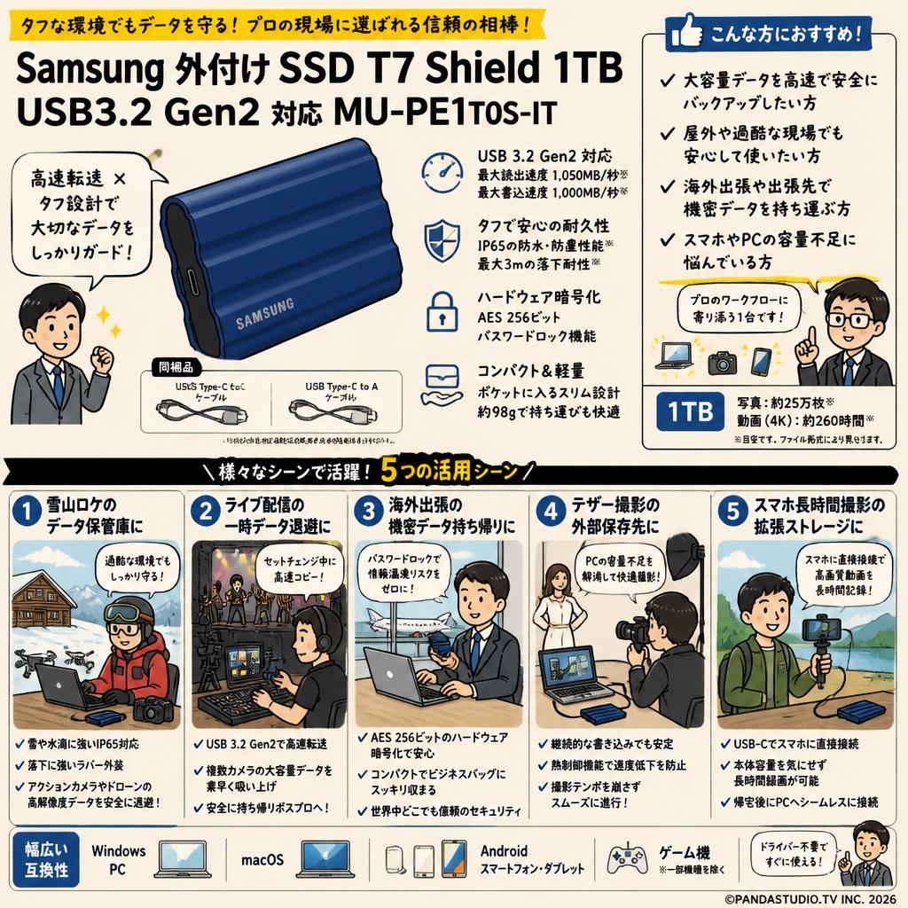 Samsung 外付け SSD T7 Shield 1TB USB3.2 Gen2 対応 MU-PE1T0S-IT 用途