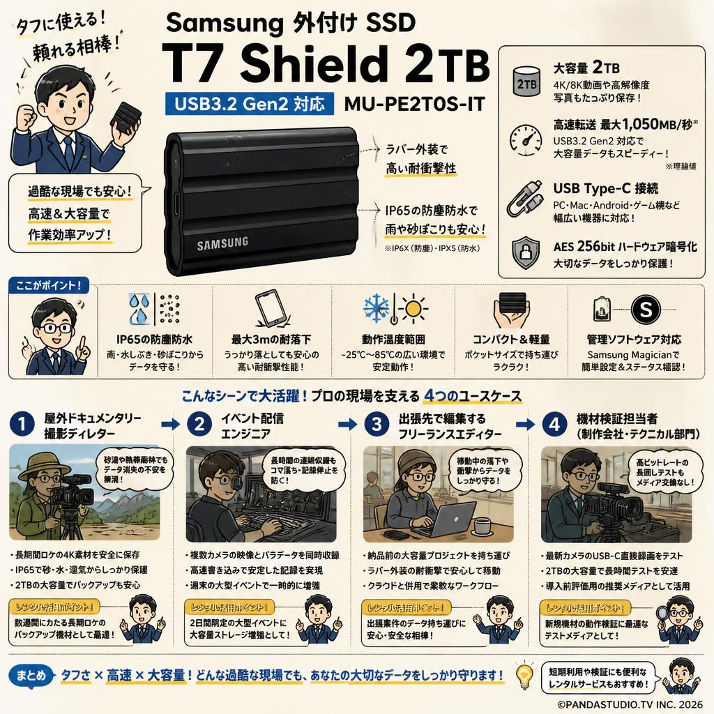 Samsung 外付け SSD T7 Shield 2TB USB3.2 Gen2 対応 MU-PE2T0S-IT おもな対象のお客様