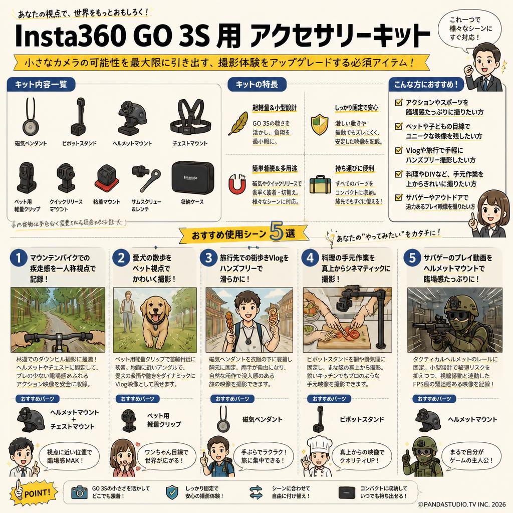 Insta360 GO 3S 用 アクセサリーキット 用途