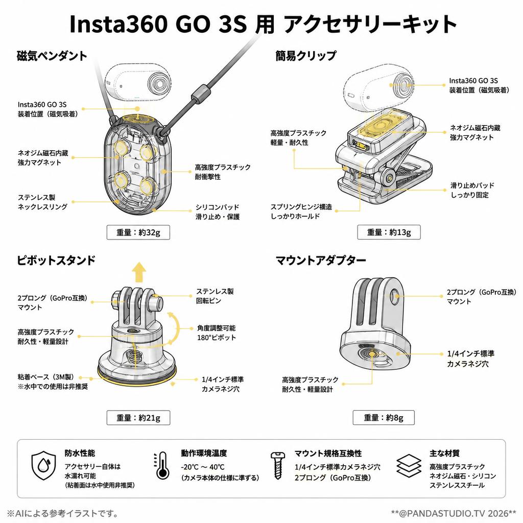 Insta360 GO 3S 用 アクセサリーキット スペック