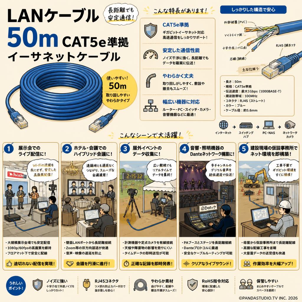 LANケーブル 50m CAT5e準拠 イーサネットケーブル 用途