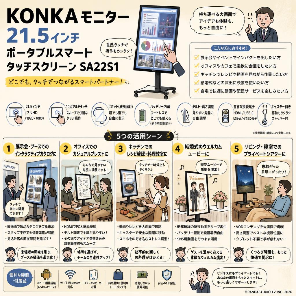 KONKA モニター 21.5 インチ ポータブルスマートタッチスクリーン SA22S1 用途