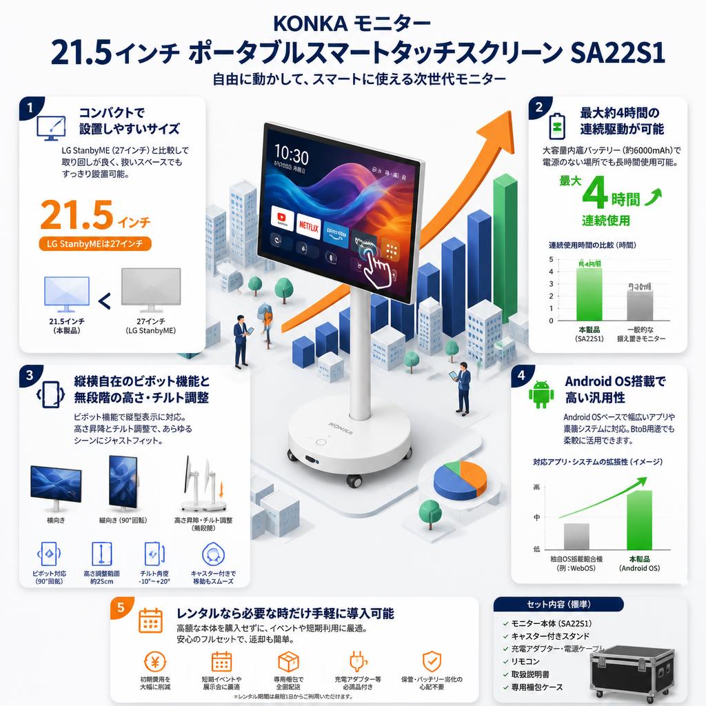 KONKA モニター 21.5 インチ ポータブルスマートタッチスクリーン SA22S1 セールスポイント