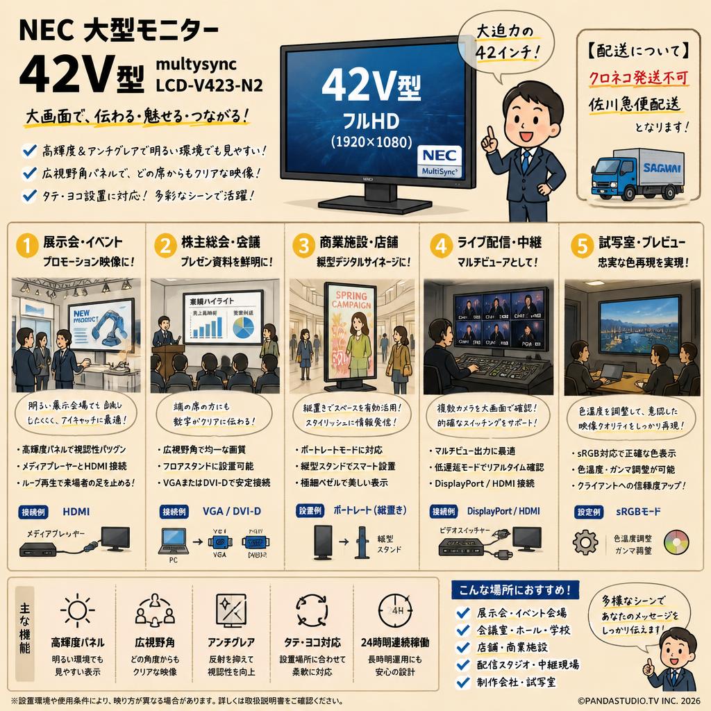 NEC 大型モニター42V型 multysync LCD-V423-N2【クロネコ発送不可/佐川急便配送】 用途