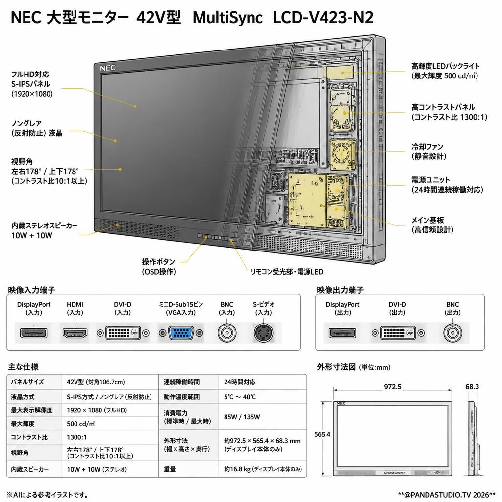 NEC 大型モニター42V型 multysync LCD-V423-N2【クロネコ発送不可/佐川急便配送】 スペック