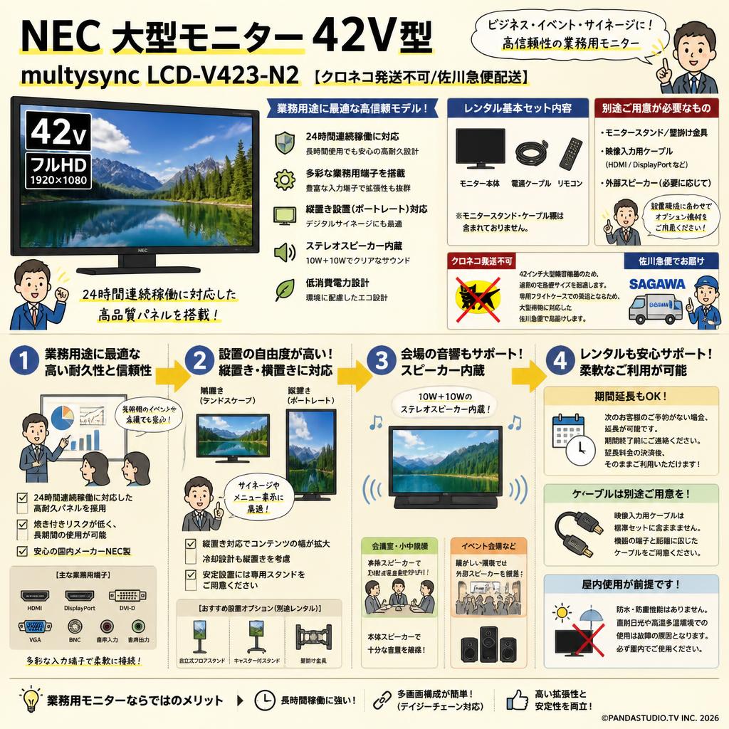 NEC 大型モニター42V型 multysync LCD-V423-N2【クロネコ発送不可/佐川急便配送】 FAQ（よくある質問と答え）
