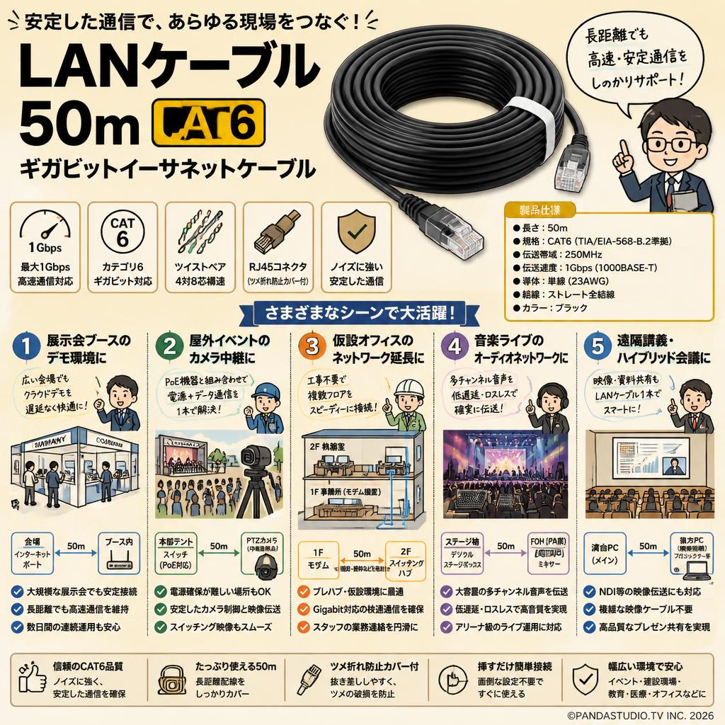 LANケーブル 50m CAT6 ギガビットイーサネットケーブル 用途