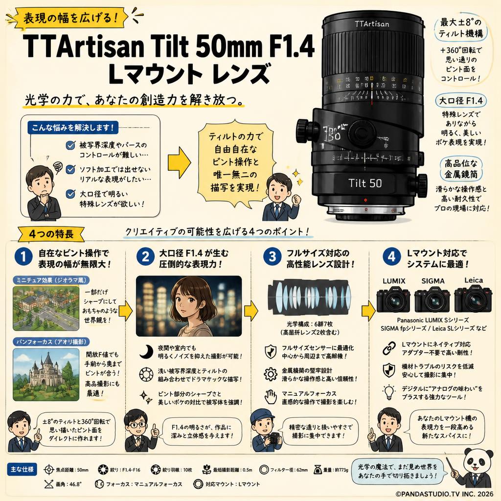 TTArtisan Tilt 50mm F1.4 Lマウント レンズ 概要
