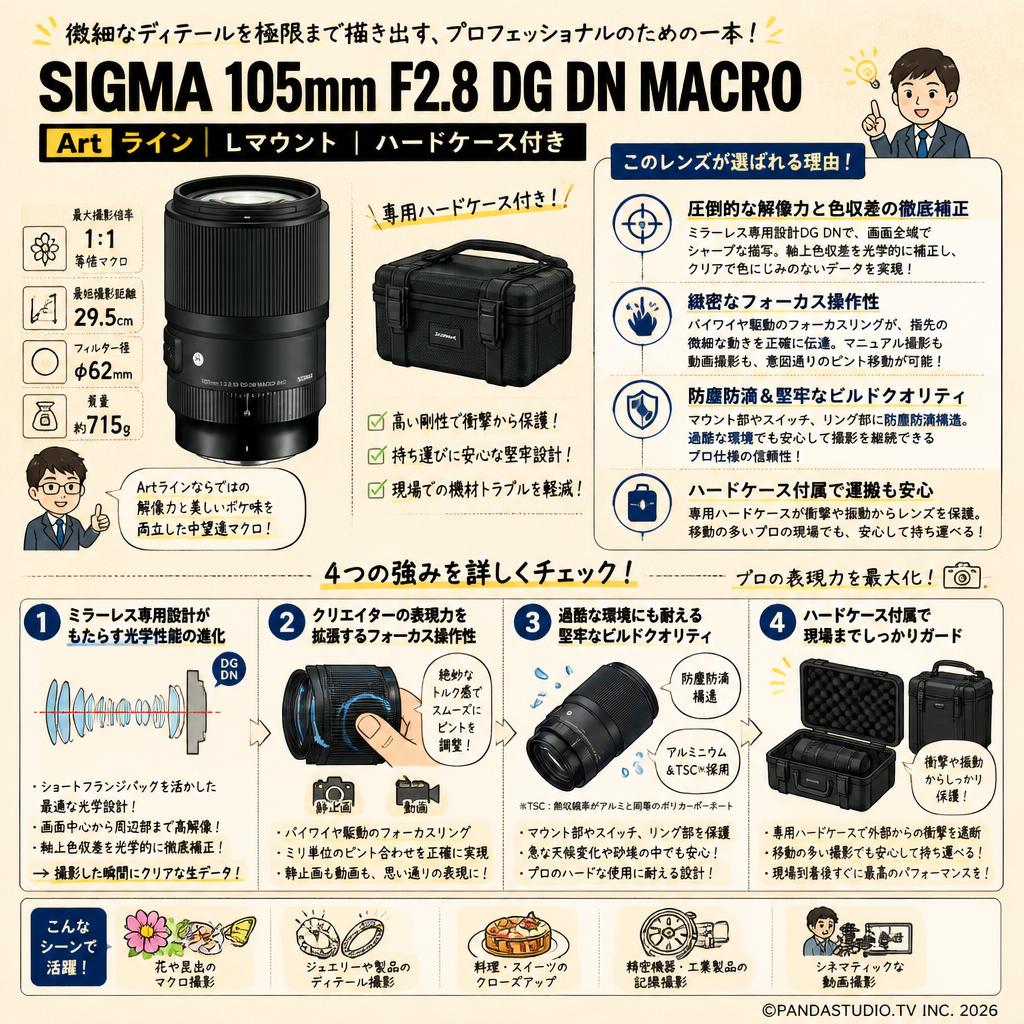 SIGMA 105mm F2.8 DG DN MACRO  Lマウント    ハードケース付き 概要