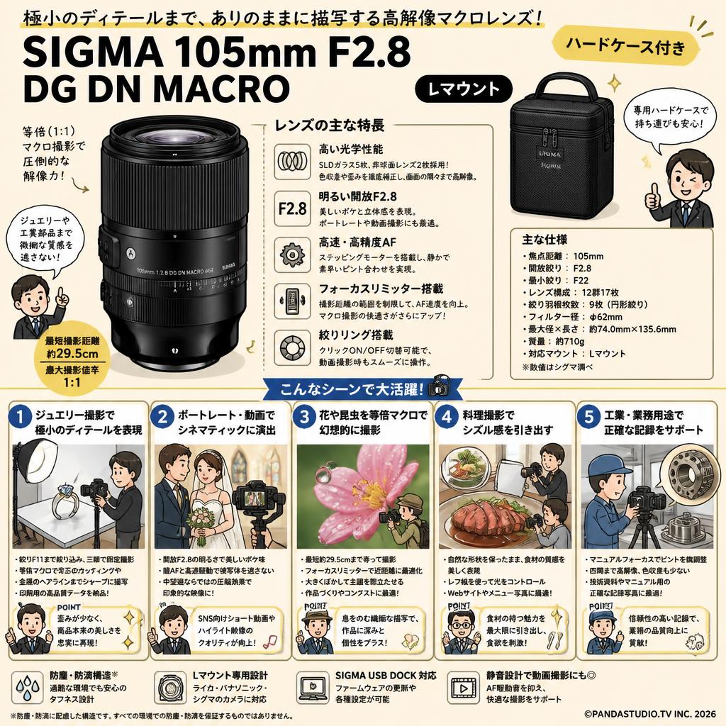 SIGMA 105mm F2.8 DG DN MACRO  Lマウント    ハードケース付き 用途