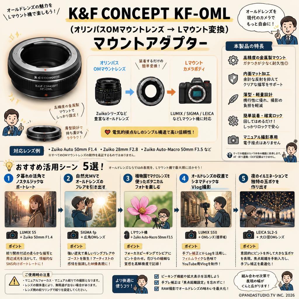 K&F Concept KF-OML （オリンパスOMマウントレンズ → Lマウント変換）マウントアダプター 用途