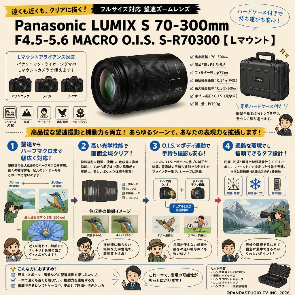 Panasonic LUMIX S 70-300mm F4.5-5.6 MACRO O.I.S. S-R70300 【Lマウント】ハードケース付き 概要