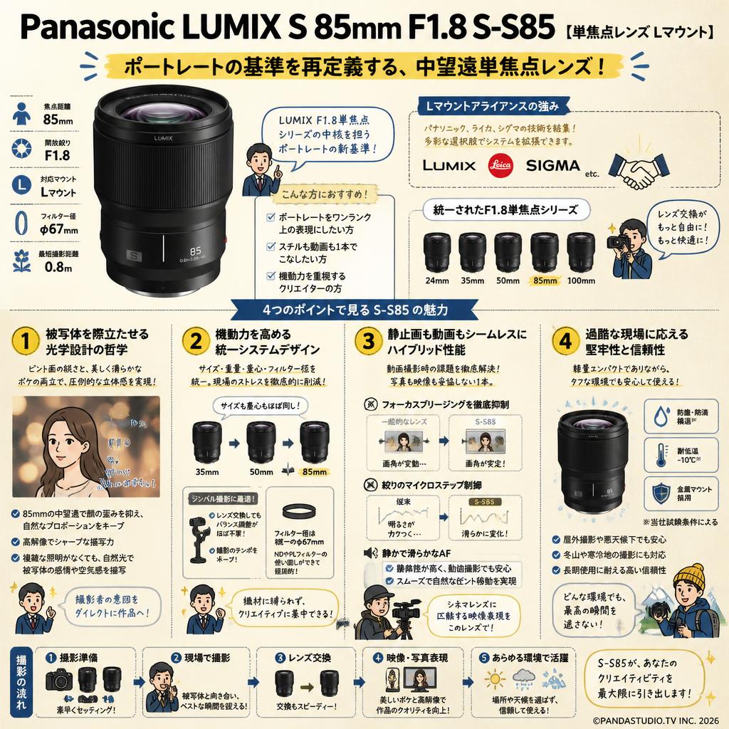 Panasonic LUMIX S 85mm F1.8 S-S85 【 単焦点レンズ Lマウント】 概要