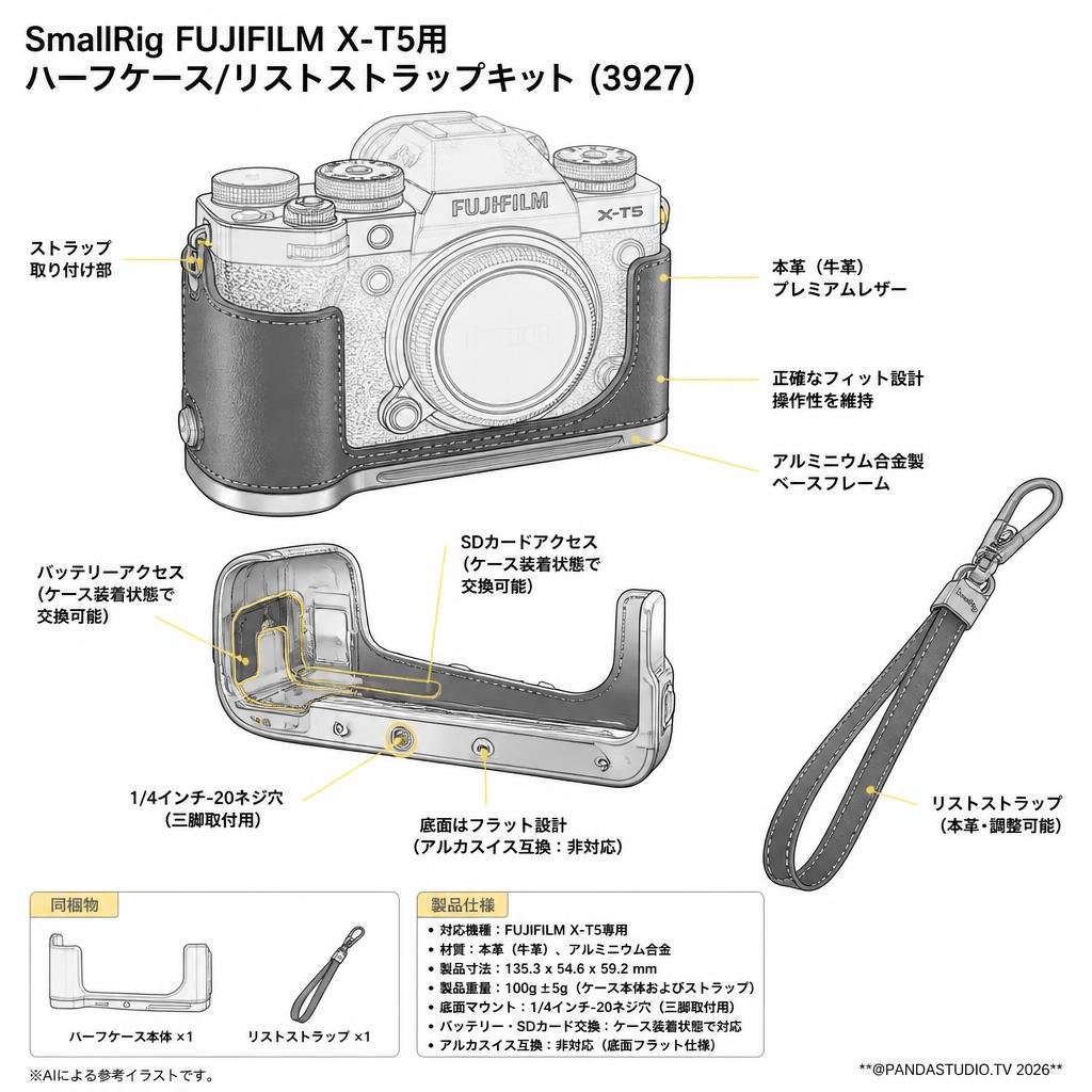 SmallRig FUJIFILM X-T5用ハーフケース/リストストラップキット (3927) スペック