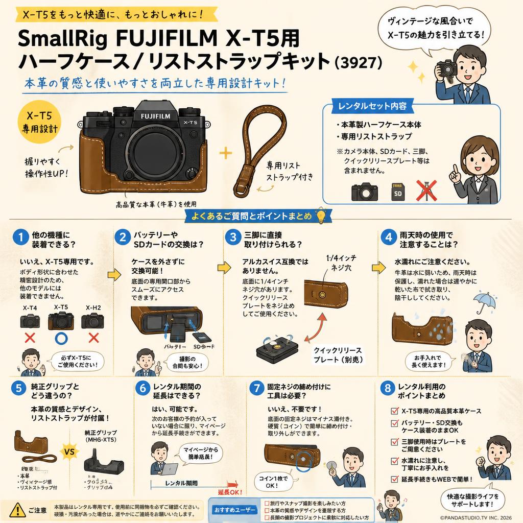 SmallRig FUJIFILM X-T5用ハーフケース/リストストラップキット (3927) FAQ（よくある質問と答え）