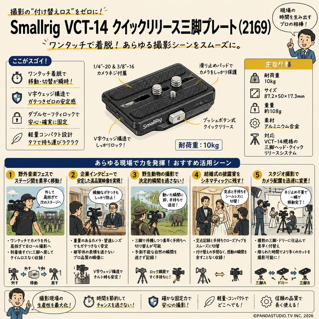 Smallrig VCT-14 クイックリリース三脚プレート( 2169) 用途