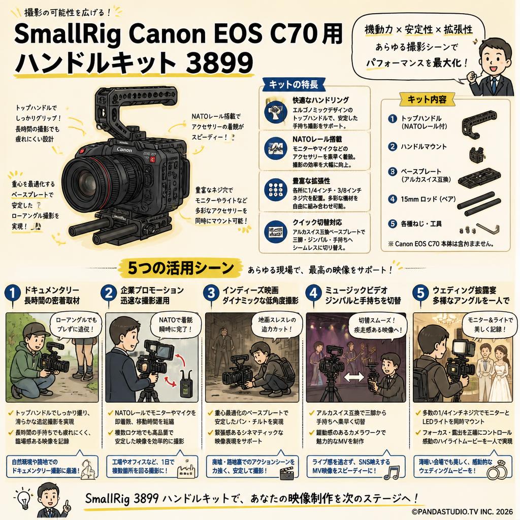 SmallRig Canon EOS C70 用ハンドルキット 3899 用途