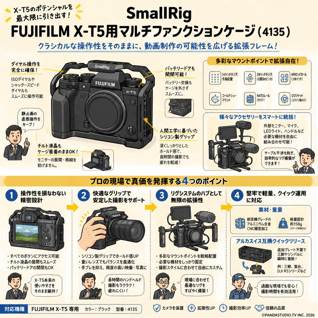 SmallRig FUJIFILM X-T5用マルチファンクションケージ (4135) | パンダ