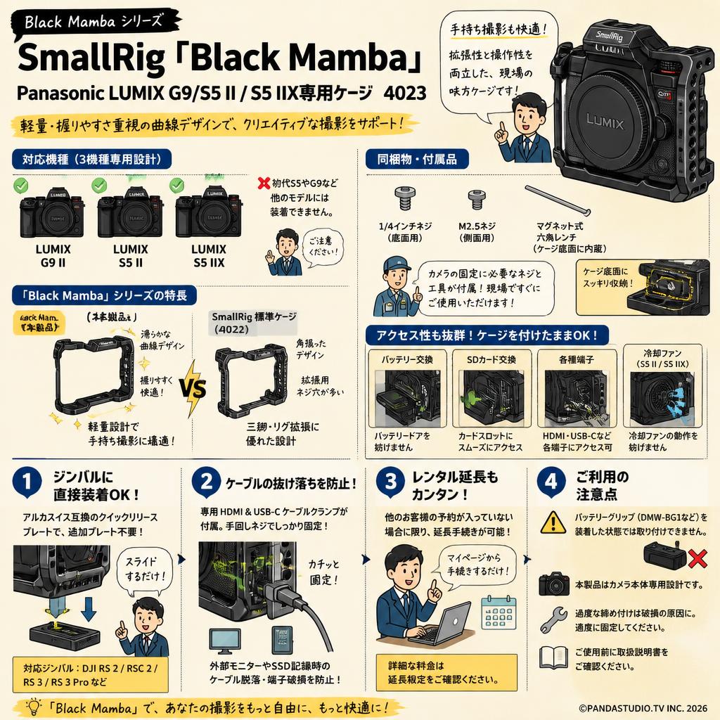 SmallRig 「Black Mamba」Panasonic LUMIX G9/S5 II / S5 IIX専用ケージ 4023 FAQ（よくある質問と答え）