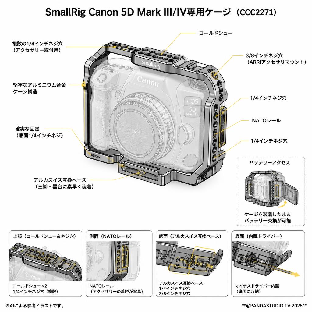 SmallRig Canon 5D Mark III/IV専用ケージ（CCC2271） スペック