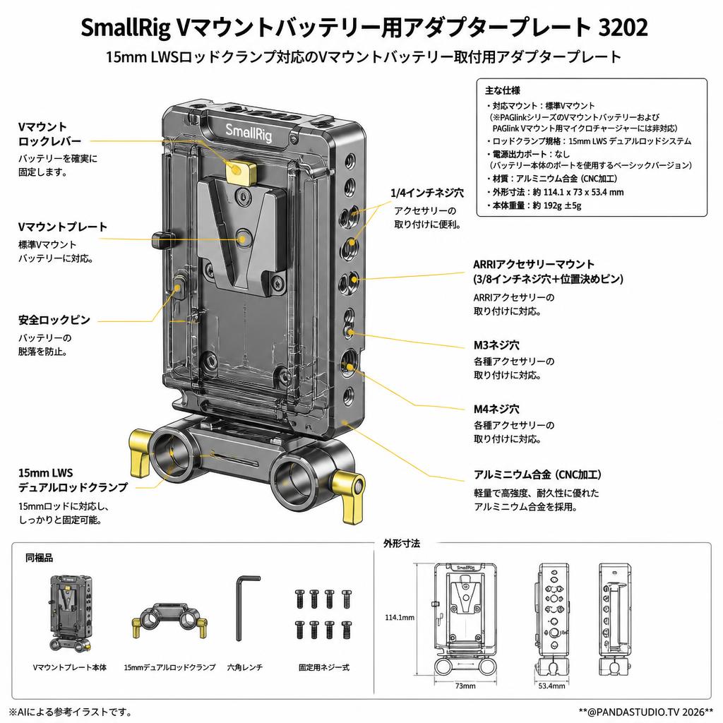SmallRig Vマウントバッテリー用アダプタープレート 3202 スペック