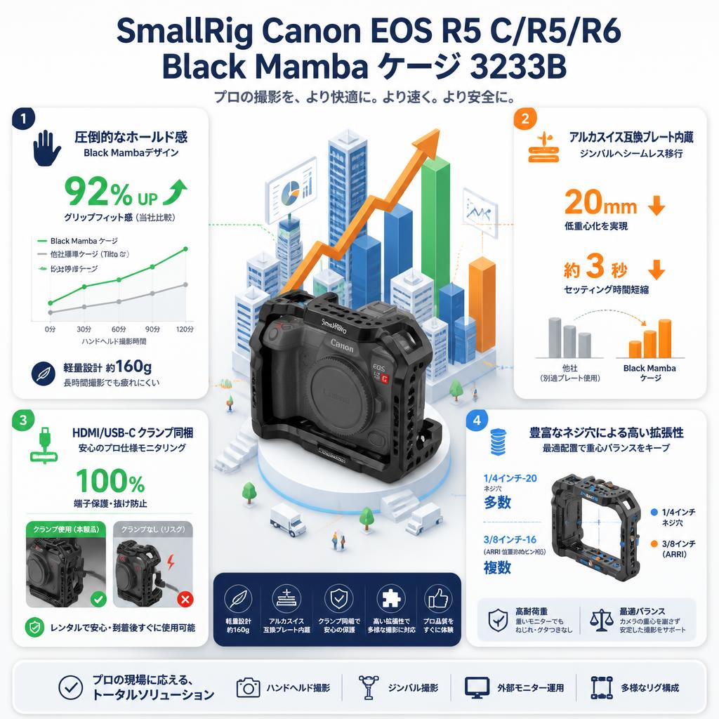 SmallRig Canon EOS R5 C/R5/R6  Black Mamba ケージ 3233B セールスポイント