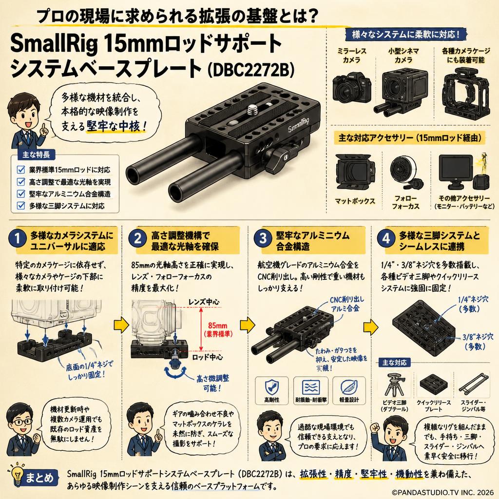 SmallRig 15mmロッドサポートシステムベースプレート (DBC2272B) 概要
