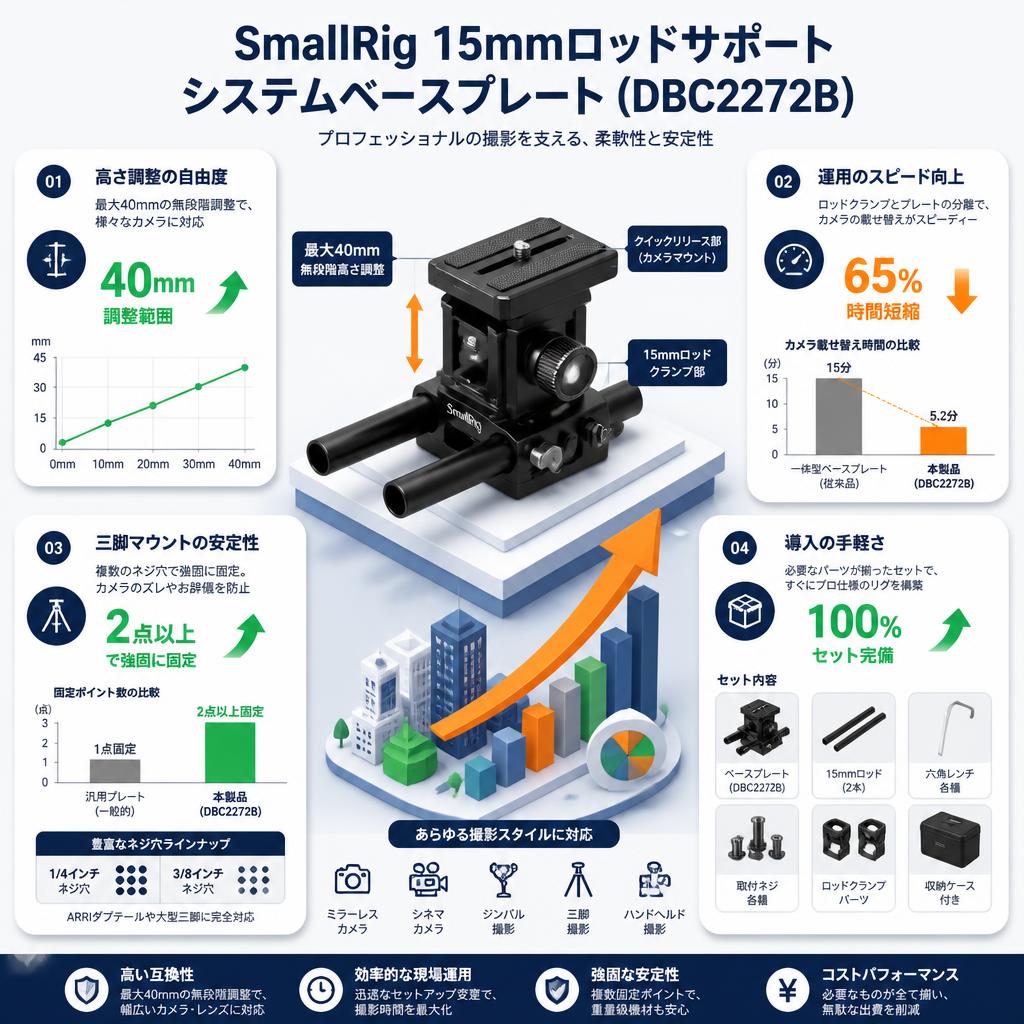 SmallRig 15mmロッドサポートシステムベースプレート (DBC2272B) セールスポイント