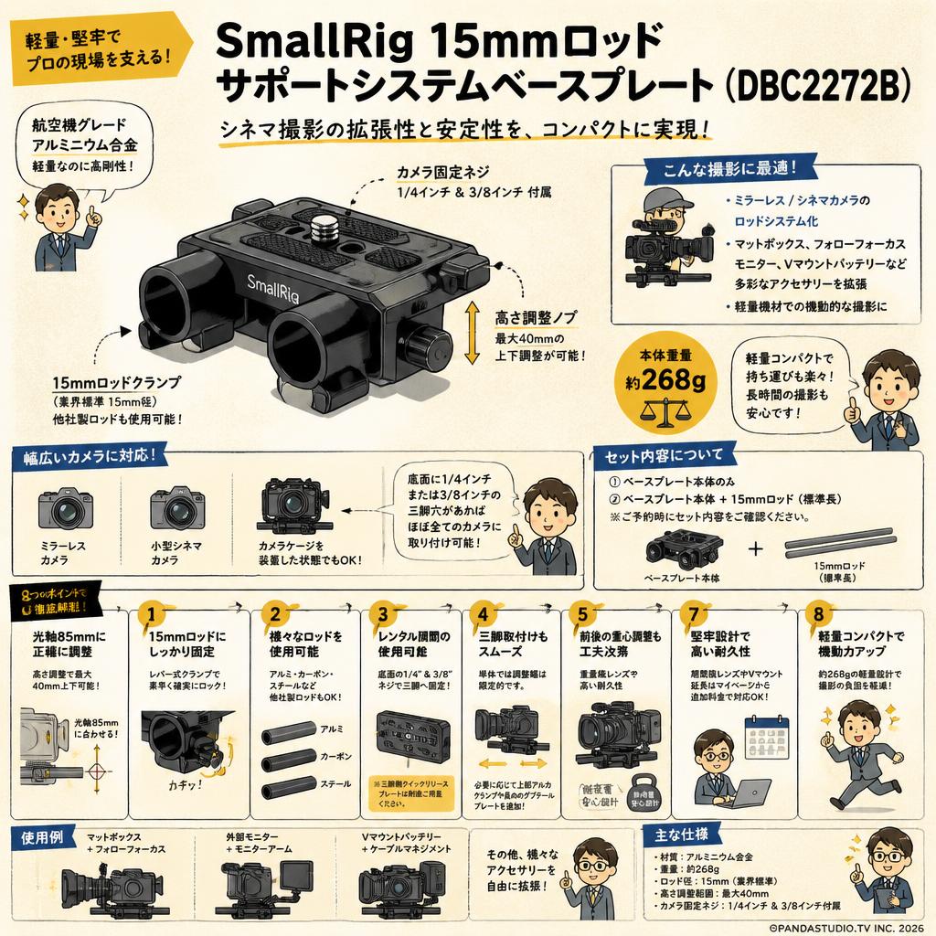 SmallRig 15mmロッドサポートシステムベースプレート (DBC2272B) FAQ（よくある質問と答え）