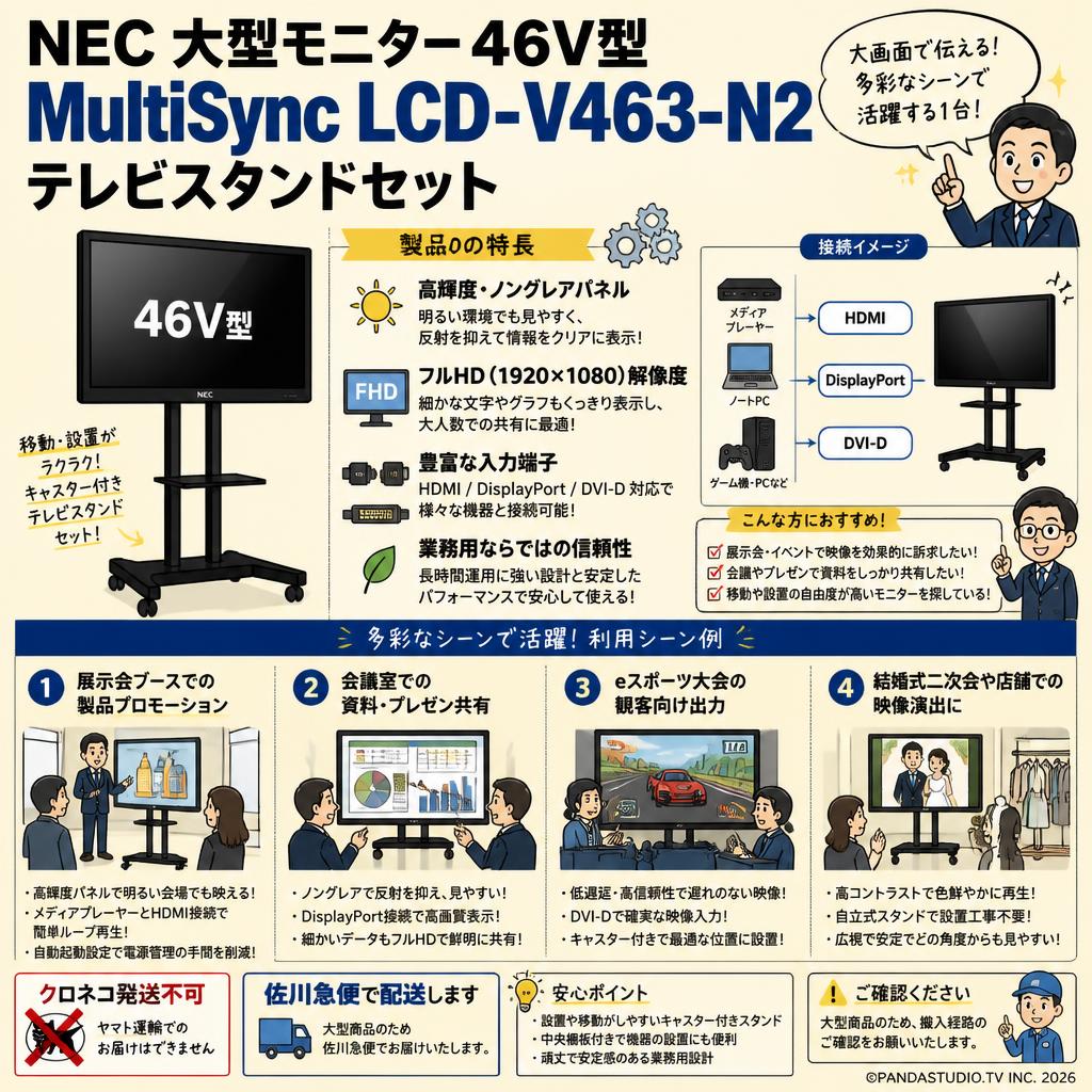 NEC 大型モニター46V型 multysync LCD-V463-N2/テレビスタンドセット【クロネコ発送不可/佐川急便配送】 用途