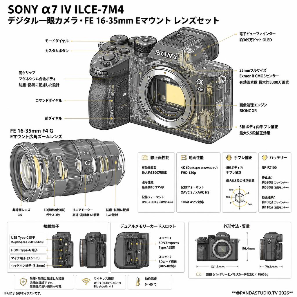SONY α7 IV ILCE-7M4 デジタル一眼カメラ・FE 16-35mm Eマウント レンズセット スペック