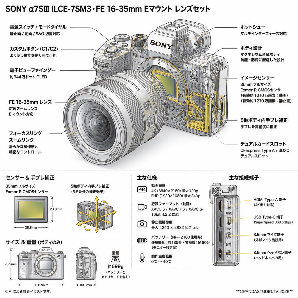 SONYα7SⅢ ILCE-7SM3・FE 16-35mm Eマウント レンズセット スペック