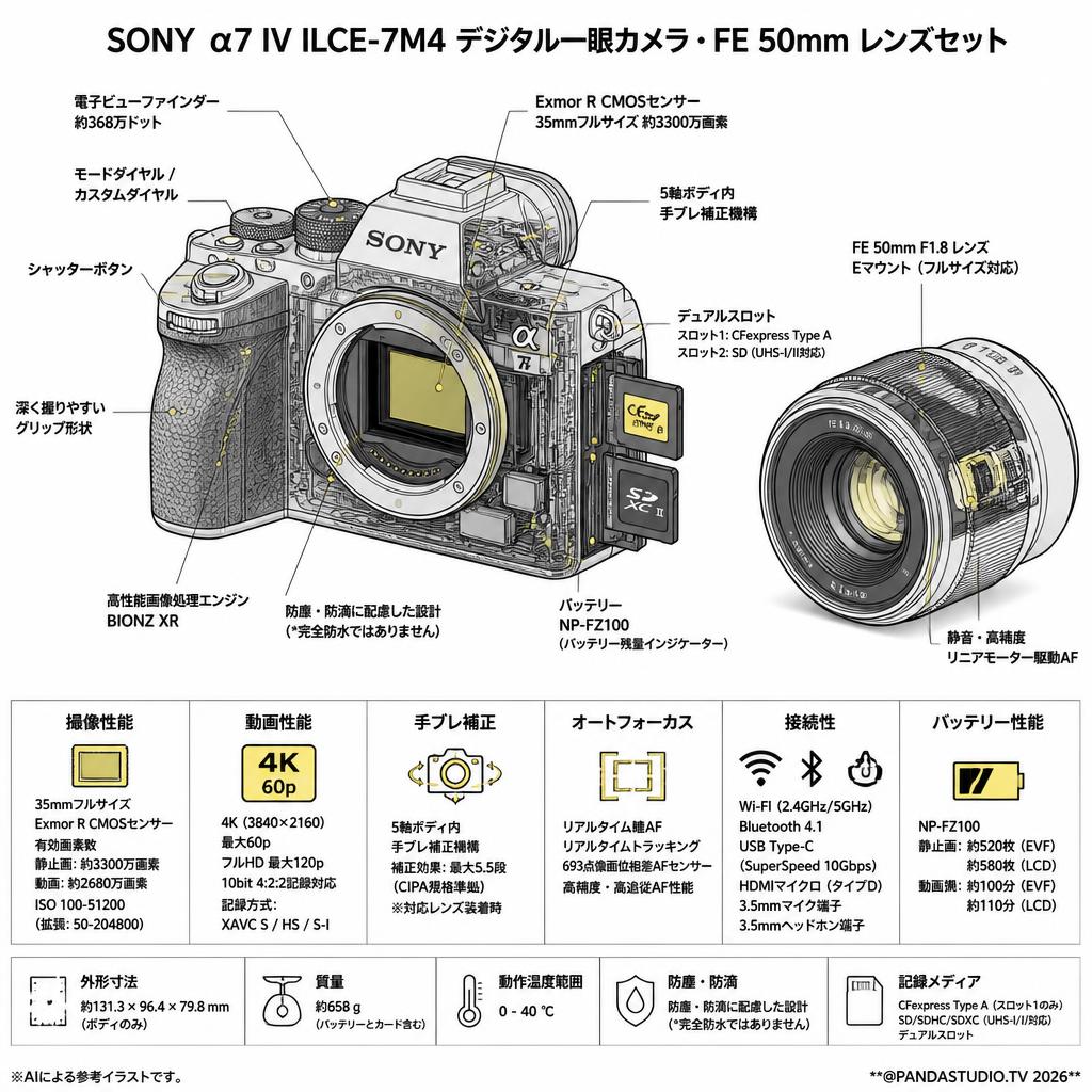SONY α7 IV ILCE-7M4 デジタル一眼カメラ・FE 50mm Eマウント レンズセット スペック