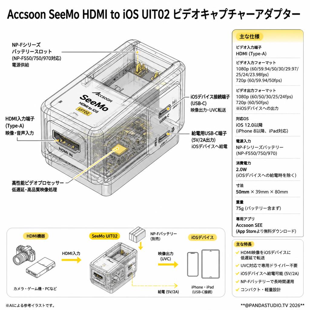 Accsoon SeeMo HDMI to iOS UIT02 ビデオキャプチャーアダプター スペック