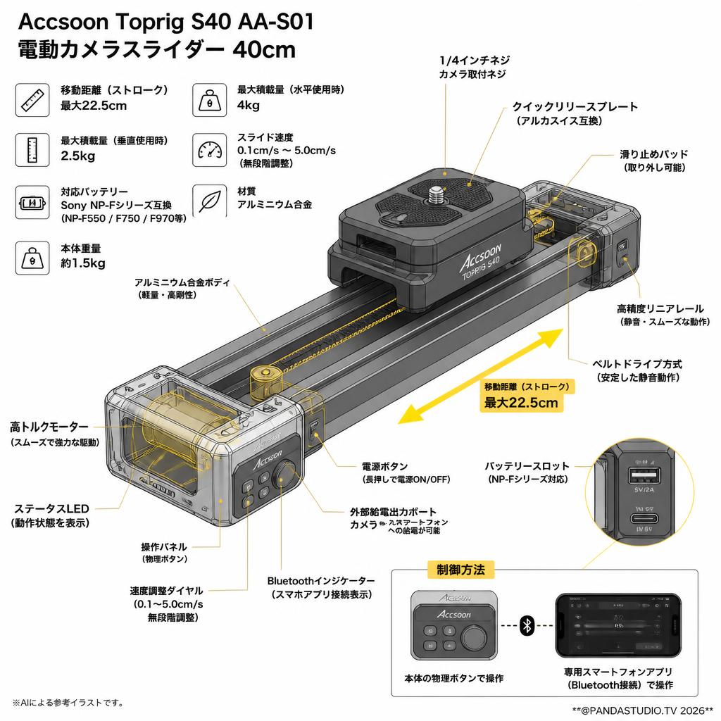 Accsoon Toprig S40 AA-S01 電動カメラスライダー 40cm スペック