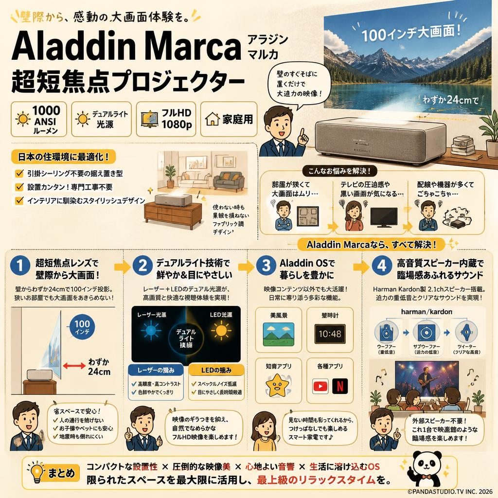 Aladdin Marca アラジン マルカ 超短焦点 プロジェクター 1000 ANSI