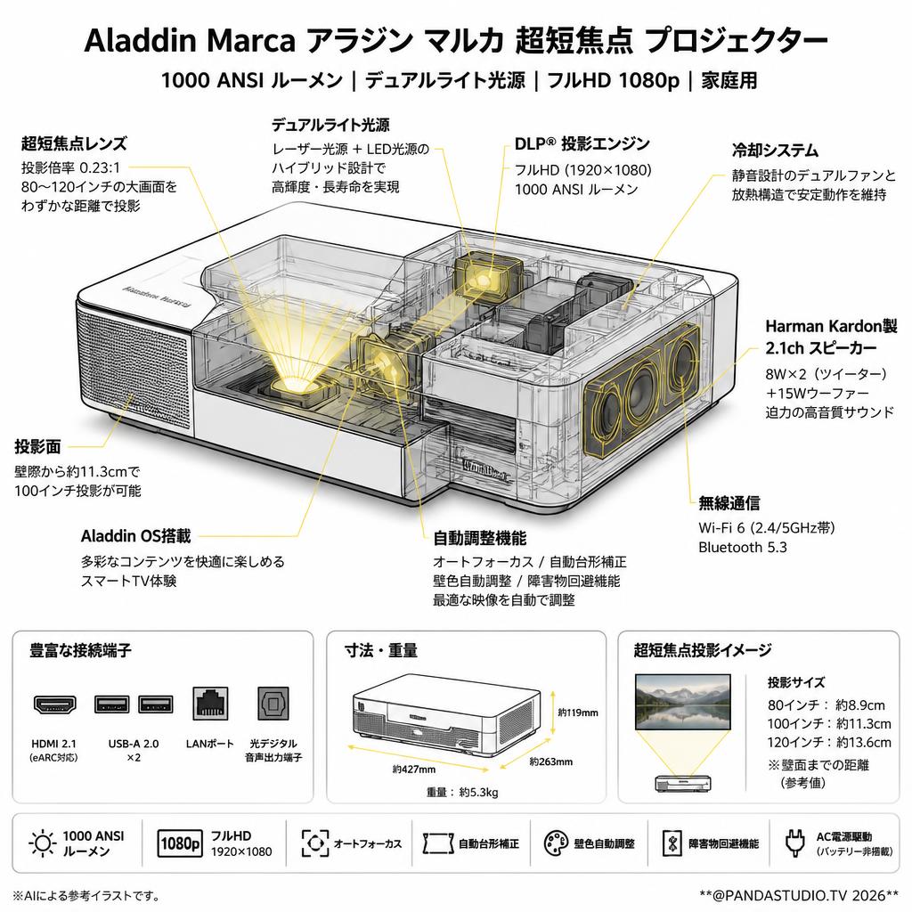 Aladdin Marca アラジン マルカ 超短焦点 プロジェクター 1000 ANSI
