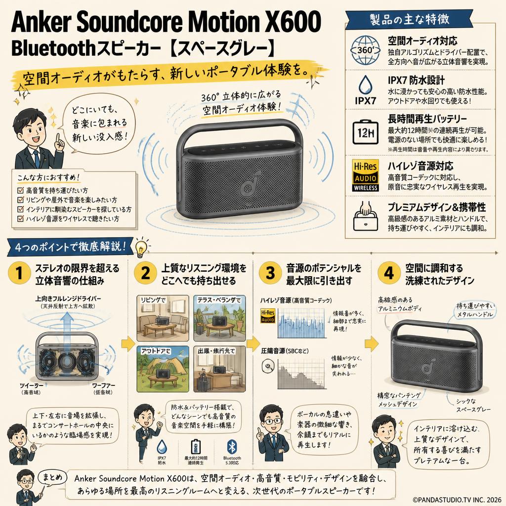 Anker Soundcore Motion X600 Bluetoothスピーカー【スペースグレー】 概要