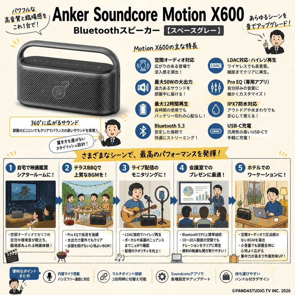 Anker Soundcore Motion X600 Bluetoothスピーカー【スペースグレー】 用途