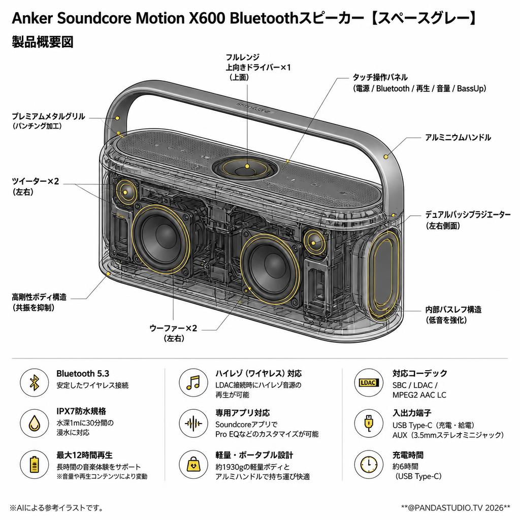 Anker Soundcore Motion X600 Bluetoothスピーカー【スペースグレー】 スペック