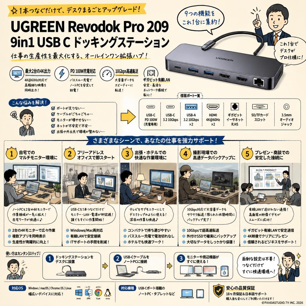 UGREEN Revodok Pro 209 9in1 USB C ドッキングステーション 用途