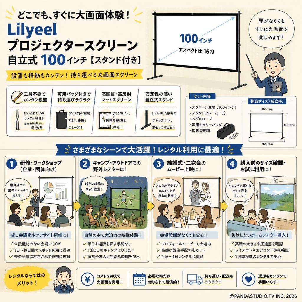 Lilyeel プロジェクタースクリーン 自立式 100インチ【スタンド付き】 おもな対象のお客様