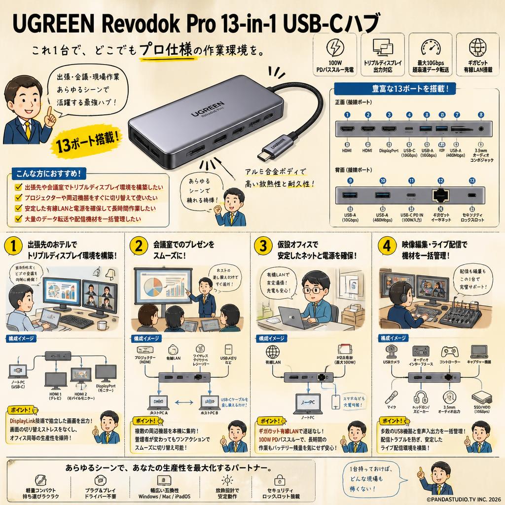 UGREEN Revodok Pro 13-in-1 USB-Cハブ 用途