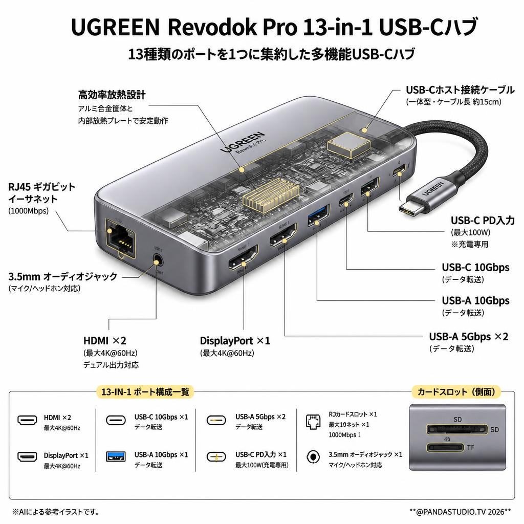 UGREEN Revodok Pro 13-in-1 USB-Cハブ スペック