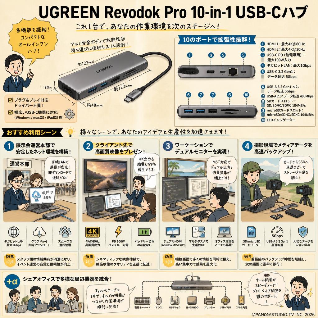 UGREEN Revodok Pro 10-in-1 USB-Cハブ 用途