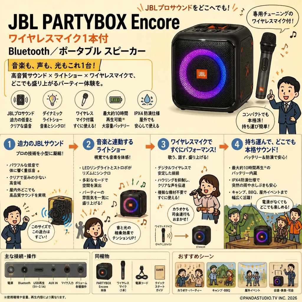 JBL PARTYBOX Encore ワイヤレスマイク1本付 Bluetooth ／ポータブル